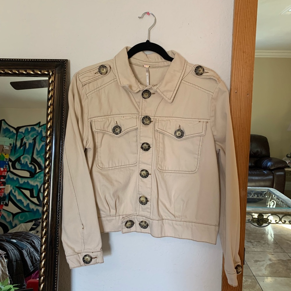 FREE PEOPLE Jean jacket tan size small